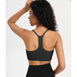 INIBUD - Brasier deportivo para mujer, cuello halter con cuello en V, espalda cruzada, minimizador, acolchado, sin costuras, para entrenamiento, D Black+white+nude+purple, S