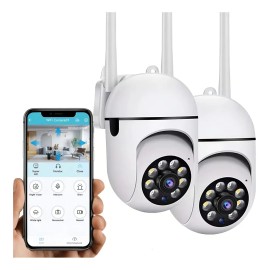 YUTUCAM Cámara de seguridad WiFi 2PCS Hd 1080p PTZ Foco 360° Alarma 2 Piezas con resolución 2MP Camara Vigilancia visión nocturna incluida Audio bidireccional color blanco