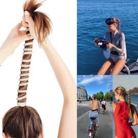 2 Packs 16" Elastic Hair Ties for Women, Braided ponytail holders Spiral Hair Tie Wrap for Sports Gym Swimming Diving Motorcycle Rides Surfing Beige