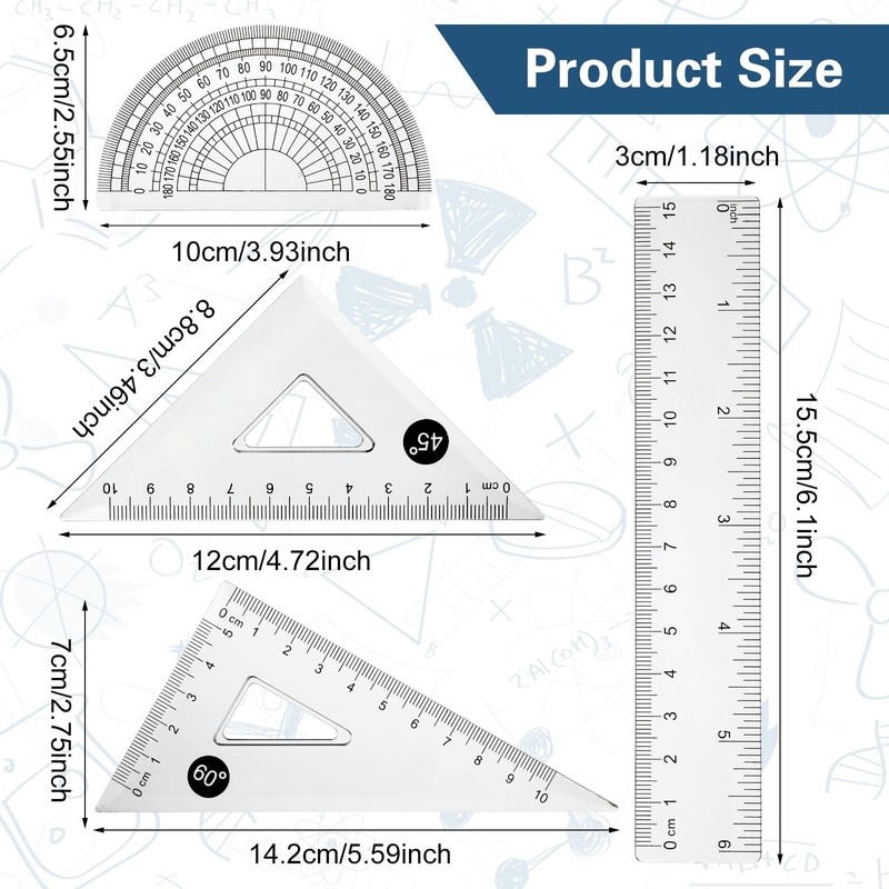 Mabor Small Maths Set,Clear Ruler and Protractor,Fast to Read Easy