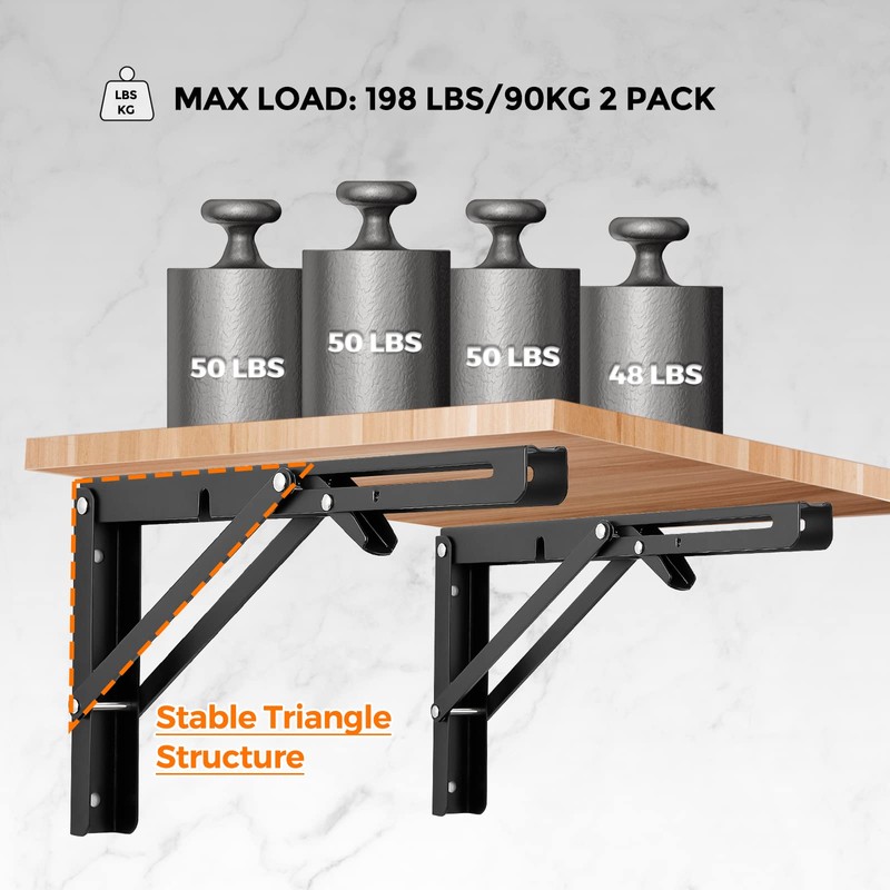 Ravinte 14 Inch Folding Shelf Brackets - Matte Black Collapsible