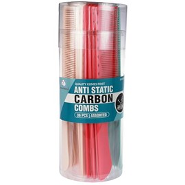 Dream World Anti Static Bontique Handle Carbon Combs Assorted Color 36 Pcs Jar