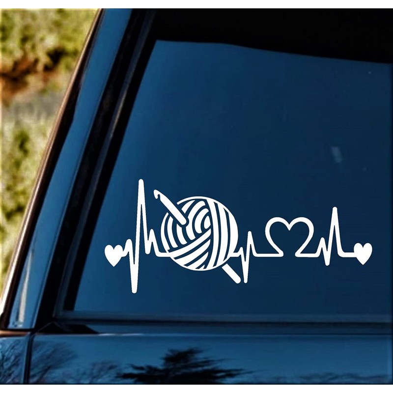 Crochet Hook Yarn Heartbeat Decal Sticker for Car Window BG