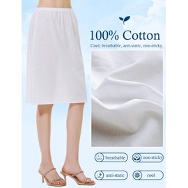 BEAUTELICATE Women's Half Slip 100% Cotton Vintage Underskirt, 24 Inch Length, White, Size L Fits UK(16 - 18)