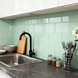 Adedeo Peel and Stick Glass Subway Tiles 3 x 6 Inch Glass Tiles for Backsplash, Kitchen Bathroom Backsplash Wall, Light Green Pack of 40 Pieces, 5sq.ft