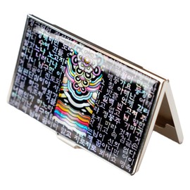 February Mountain Mother of Pearl Business Card Case - Korea Traditional Gifts, Slim Metal Holder for Business & Credit Cards, Pocket-Sized Purse Wallet, RFID Blocking Protection, Multicolor,