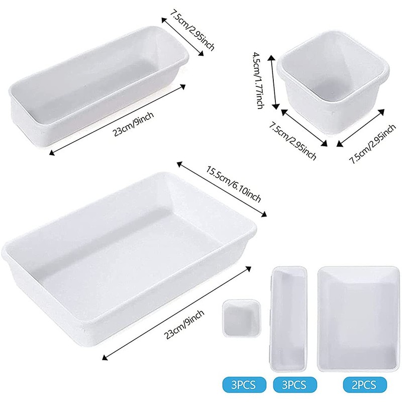 Pack of 8 Drawer Organiser, Organiser Storage Box, Plastic Drawer