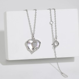 Meissa Silver Necklaces for Women Gold Heart Charm Necklaces Dainty Prom Wedding Diamond Necklace Rose Gold Plated Jewellery Gift for Her, Silver