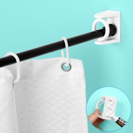 Funnacle Adhesive Shower Rod Holder 360° Swivel Ring Curtain Rod Bracket No Drilling for Angled Wall in Bathroom Kitchen | Rod End Diameter up to 1 inch (2PCS White)