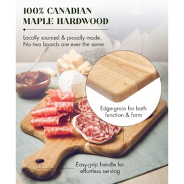 LABELL Small Canadian Maple Wooden Cutting Board with Handle, Flat Paddle Cutting Board with Handle, Multi-Purpose Charcuterie Boards with Handles for Meat, Cheese, Veggies - 7" x 14" x 0.75"