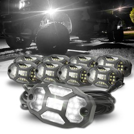 Winunite 8 Pods Wide Angle White Rock Lights 6000K Pure White 210 Degrees Underglow Lights IP67 Waterproof Fender Lights for Trailer Off Road Trucks SUV ATV UTV Boat