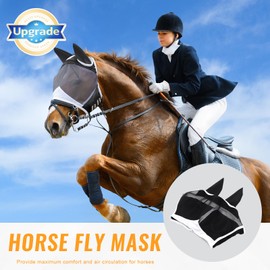 Maschera Mosche Cavallo, Gloryit Maschera per Mosche per Cavalli con Orecchie, Maschera Antimosche per Cavallo, rete Traspirante, Anti-UV, Mosca, Zanzare (M)