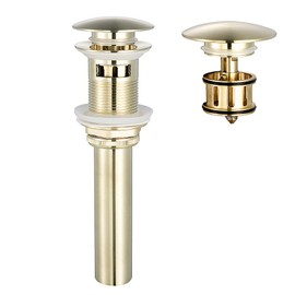 Gaosin Brass Bathroom Sink Drain with Removable Brass Strainer Basket Anti Clogging Vessel Sink Drain Stopper (with Overflow, Brushed Gold)