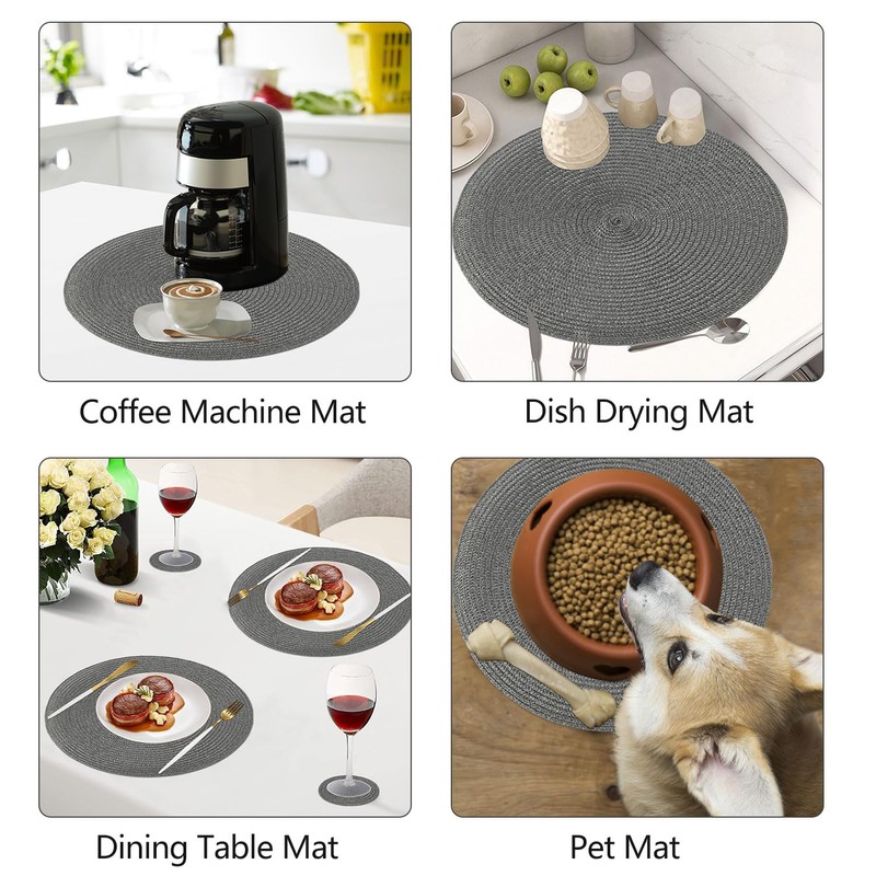 Homcomodar Round Table Place Mats Set of 6 Heat Resistant