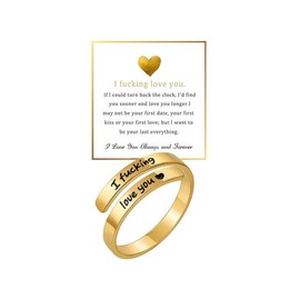 Hilufiet I Fvcking Love You Engraved Ring Stainless Steel Spiral Promise Rings for Men Women-Gold