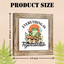Funny Wood Sign Decor, Everything is Figureoutable Sign, Frog Decor Signs, Modern Farmhouse Home Office Decoration, Positive Inspirational Desk Signs, Square Wooden Block