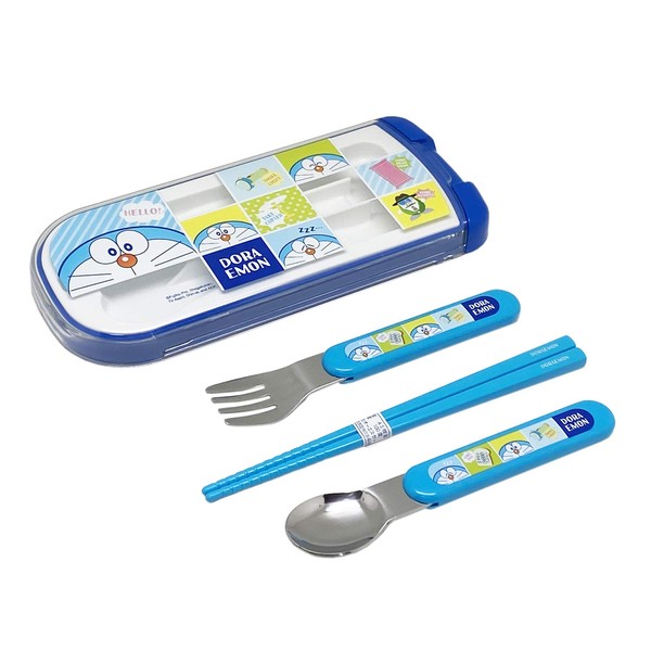 OSK CT-20 Doraemon Bento Box, For Lunch Boxes, Sliding Pull Lid Trio, Chopsticks, Spoon, Fork, Easy Open/Close, Made in Japan, Dishwasher Safe