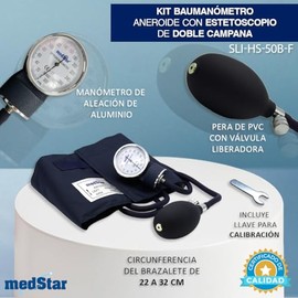 MEDSTAR | Kit Baumanometro Aneroide con Estetoscopio de Doble Campana FULL COLOR (AZUL)