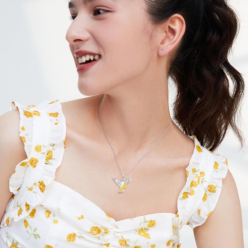 Dralox Hummingbird Necklace, Daisy Pendant S925 Zircon Jewelry Gifts for