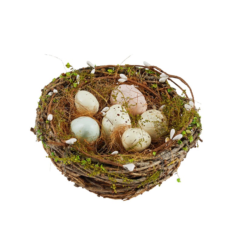 Lights4fun Easter Egg Nest with Moss Easter Decoration Easter Eggs
