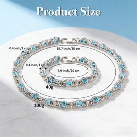 LIKEYO Byzantine Necklace and Bracelets for Women - Durable Byzantine Chain Bracelet Set with Unique Blue Glass Beads, Waterproof Stainless Steel Hypoallergenic Silver Tone Jewelry Gift