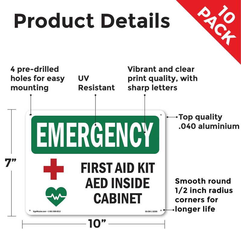 First Aid Kit AED Inside Cabinet With Symbol OSHA Emergency