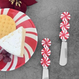 Supreme Housewares Cheese and Butter Spreader Knives Christmas Decor 4-Piece Hand Painted Resin Handle with Stainless Steel Blade Multipurpose Cheese Spreader set (Peppermint Candies)