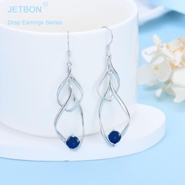 Sterling Silver Drop Earring for Women - Silver Dangle Earrings Sapphire Cubic Zirconia Long Linear Forever Love Hypoallergenic Earring for Sensitive Ears Anniversary Birthday Christmas Jewellery Gift