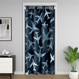 Cartoon Airplanes Door Curtain Cute Blue Planes Decorative Doorway Curtain for Kids Boys Closet Door Modern Cartoon Aircraft Simple Style Door Drape for Bedroom Privacy 1 Panel 42" W X 80" L