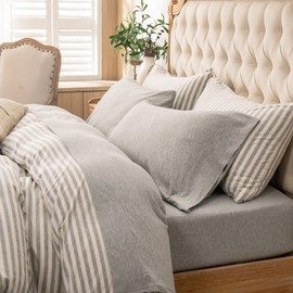 PURE ERA Jersey Knit 4pc Bed Sheet Set 100% T-Shirt Heather Cotton Super Soft Comfy Breathable Fits Mattress Up to 20" Extra Deep Pocket (Heather Light Grey, Queen)