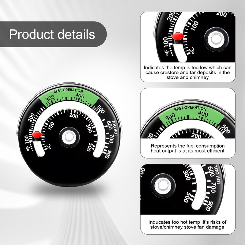 SIGANDG Fireplace Thermometer, Magnetic Oven Thermometer, Fireplace Thermometer, for Wood
