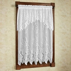 Hallie Lace Window Treatment | Vintage White | Cottage Garden Magnolia Flower Blossom Lacy Designs with Scalloped Edges | Rod Pocket Drapery | Easy-Style 63L All-In-One Panel with Attached 24L Valance