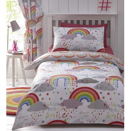 Kids Club Clouds and Rainbows Reversible Duvet Cover, cotton-blend, White, Single
