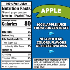 Capri Sun 100% Juice Apple All-Natural Juice from Concentrate with added ingredients, 10 ct Box, 6 fl oz Pouches