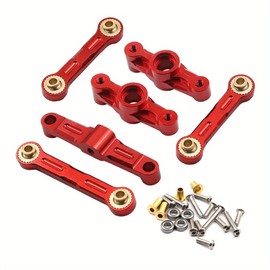 Hop-Up Upgrade Aluminum Ball Bearing Crank Steering Set for Tamiya TT02 Series 1/10 RC Drift Cars (Red)