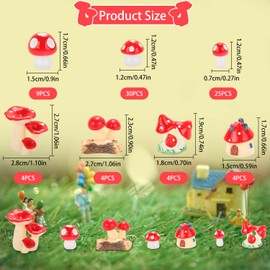 MIKIMIQI 80 Pcs Mini Mushrooms Miniature Mushrooms Bulk for Fairy Garden Cute Tiny Mushrooms Figurines Moss Landscape DIY Terrarium Craft Resin Mushroom Statue Ornaments Party Decors (Red)
