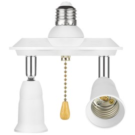 Basysion Pull Chain Light Fixture Light Socket Adapter 360 Degree Adjustable and 180 Degree Bendable E26 E27 Pull Chain Light Socket Adapter Converter Splitter