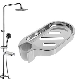 1PCS Shower Soap Holder Adjustable Soap Dish for Shower Clip-on Shower Soap Dish ABS Soap Holder Shower Rustproof Soap Dish for Shower Pole for 22mm Shower Round Rail Pole (Silver)