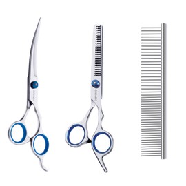 CADABY Dog Grooming Scissors Kit, 3 in 1 Dog Grooming Scissors with Safety Tips, Professional Stainless Steel Dog Scissors for Grooming, Pet Grooming Shears for Dog, Cat