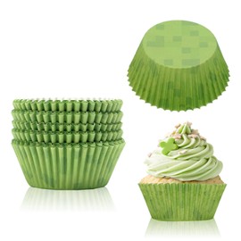 100pcs Pixel Cupcake liners, Pixel Game Theme Muffin Wrappers Disposable Cupcake Holder Wraps Paper Green Baking Cups for Baby Shower Wedding Bachelorette Birthday Decorations Party Supplies Toppers