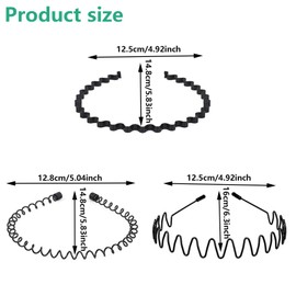 Metal Headbands,3 Pcs Men Headbands Women Hair Bands,Spring wave headband,Anti slip sports headband,Unisex Sport Fashion Hair Band Accessories for Women and Men