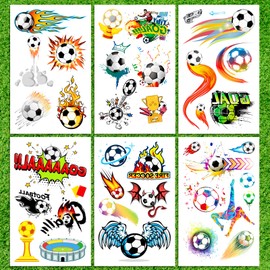Qpout 14 Sheets Soccer Temporary Tattoos Soccer Ball Tattoos for Kids Boys World Cup Soccer Fake Tattoo Sticker, Children Birthday Party Bag & Stocking Filler Kids Game Gifts Party Favour Supplies