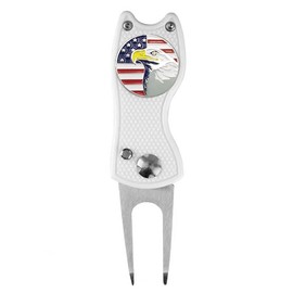 Patriotic Golf Divot Tool with USA Flag & Eagle Ball Marker - Perfect for Golfers (Silver)