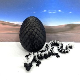 3D Printed Glow in The Dark Crystal Dragon with Egg, Black and White Crystal Dragon, Home Office Decor Executive Desk Toys, Fidget ADHD Toy for Autism/ADHD - GD004
