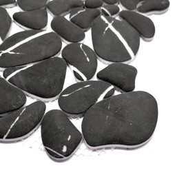 SUNWINGS 10-Sheet Pebble Tile for Shower Floor Border Kitchen Bathroom Backsplash, Black marquina Marble Stone Looks Wall and Floor Tile, Covers 7.9 Sq. Ft