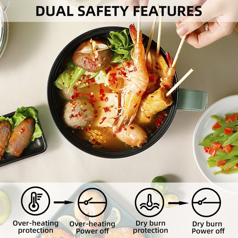 Aoresac Electric Pot 1.7L Non-stick Ramen Cooker Automatic Insulation/Timing for