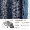 Bujasso Navy Blue Metallic Blackout Window Curtains 63 inch Silver