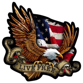 Built USA American Bald Eagle Live Free Decal | Waterproof Permanent Patriotic American Flag Car Motorcycle Bicycle Skateboard Laptop Luggage Bumper Vinyl Decal | Size: 6 Inches | 3 Pack