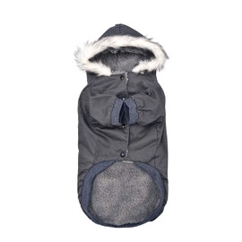 DYAprWu Warm Dog Hooded Trench Coat Windproof Parka Jacket for Cold Weather(XL, Black Grey)