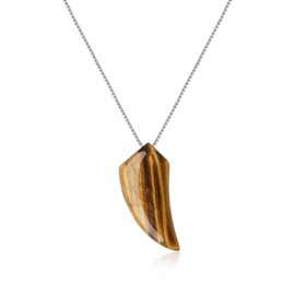 COAI Mens Stainless Steel Tiger Eye Wolf Tooth Pendant Necklace, Stone, Tigers Eye